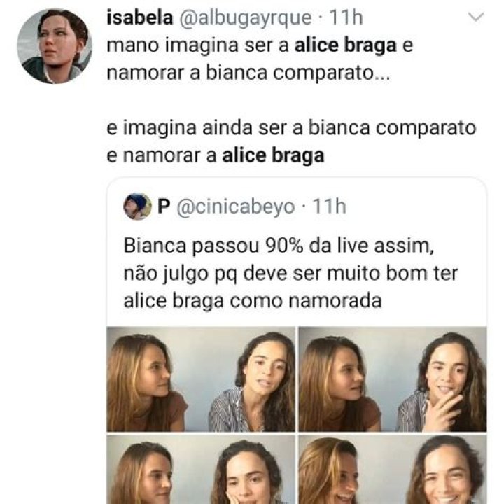 Alice Braga ganha olhar apaixonado da namorada, Bianca Comparato, e