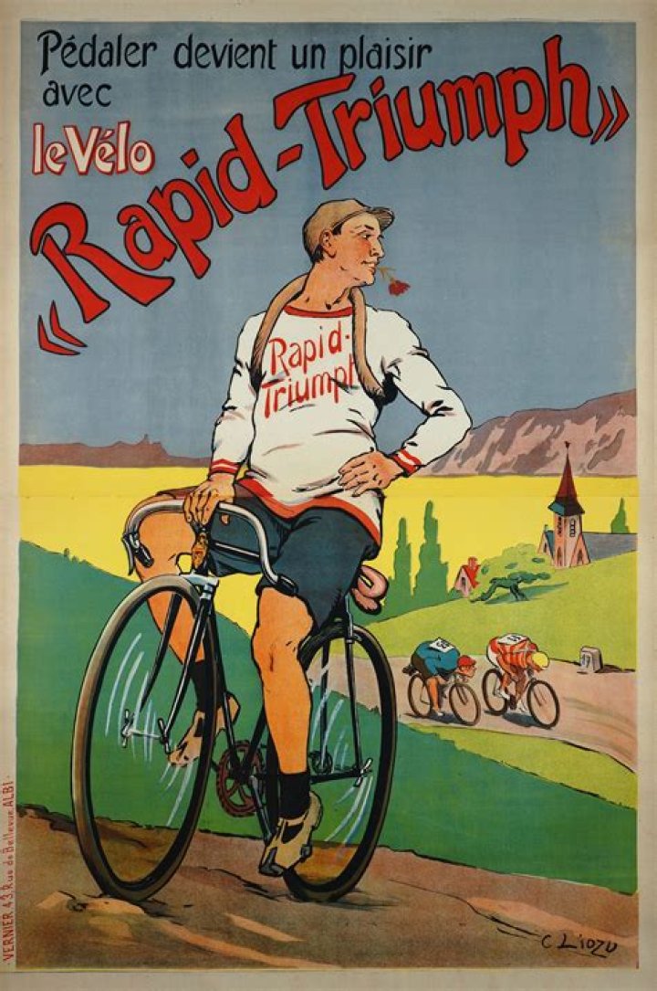 Authentic Vintage Poster Avec le V&eacute;lo RapidTriumph "Pedaling