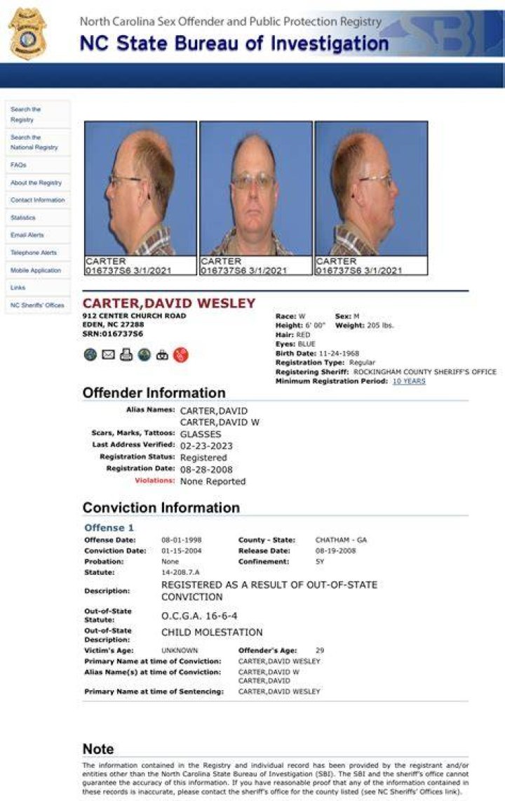 David Carter Child Sex Offender North Carolina WINGS for Truth