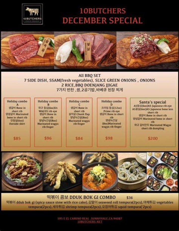 Menu at 10 Butchers Korean BBQ, Sunnyvale