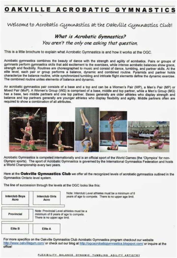Oakville Gymnastics Club Acrobatic Gymnastics Team GO Acro Beginner