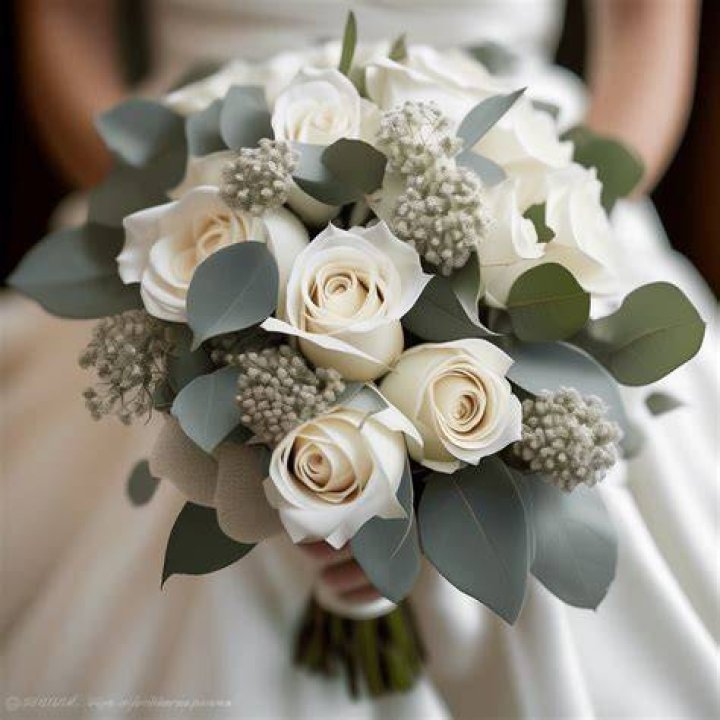 Red roses handteid with Eucalyptus Cinerea and salal, and finished