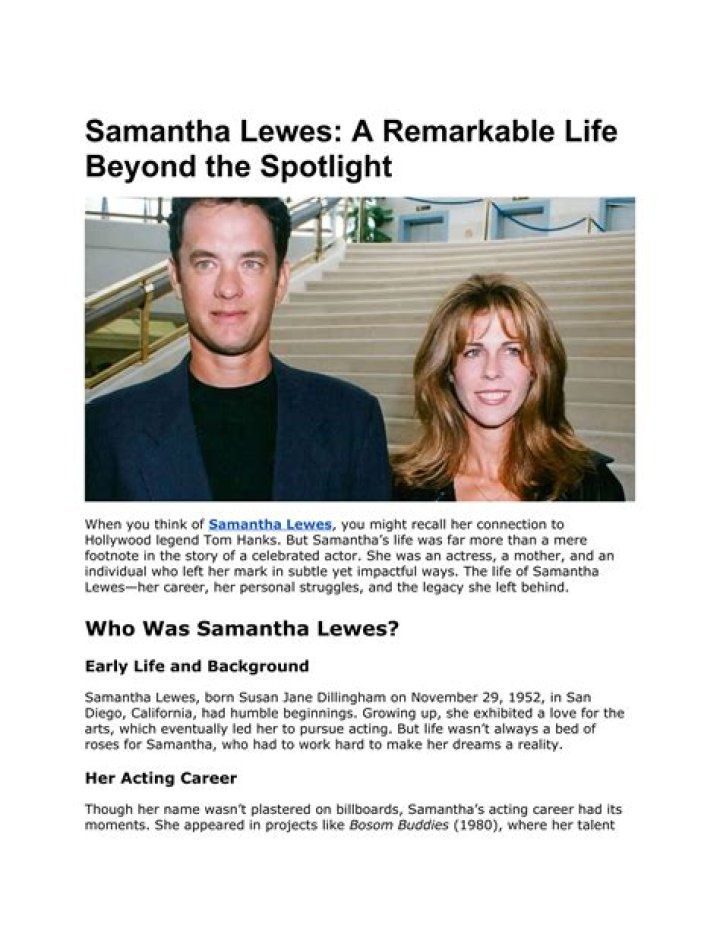 Samantha Lewes Biography; Net Worth, Age, Obituary, Funeral, Movies And