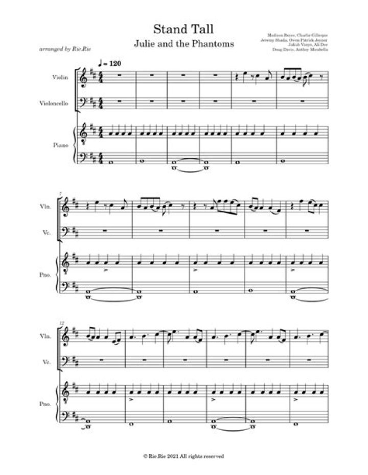 Stand Tall Julie and the Phantoms Sheet music for Piano, Violin