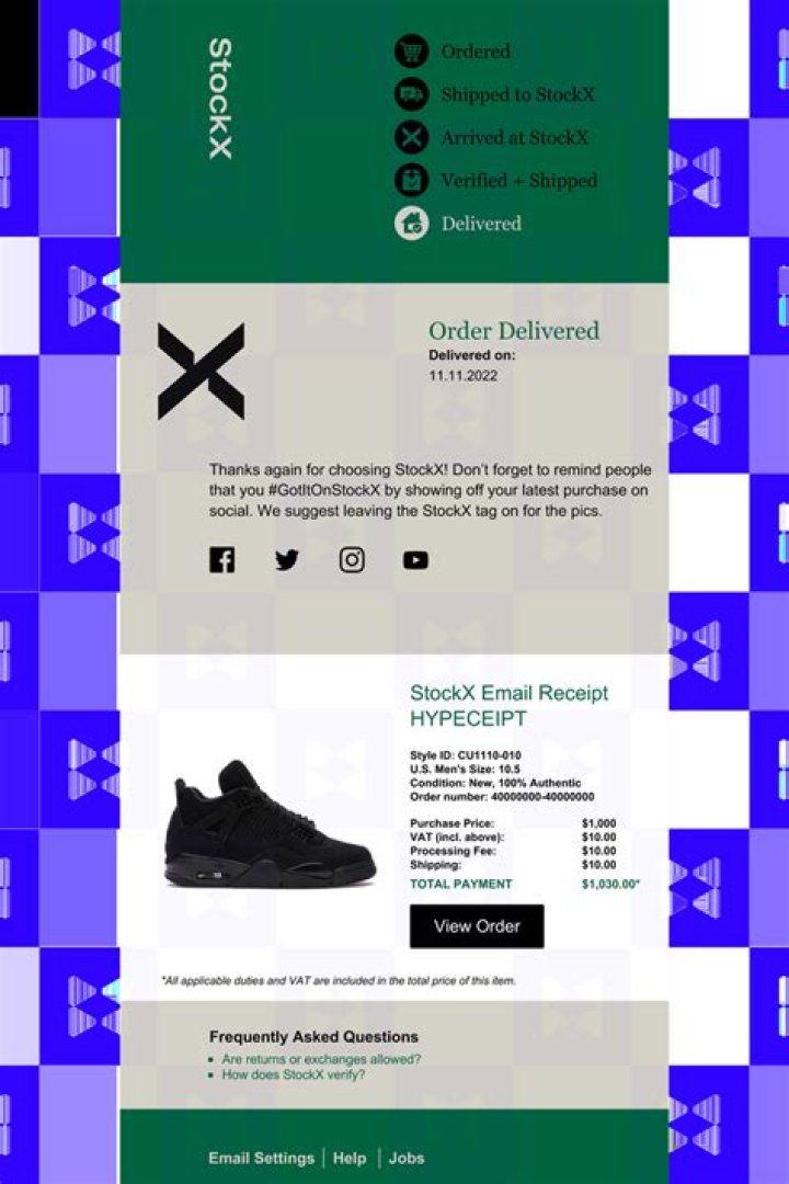 StockX Email Receipt &mdash; HYPECEIPT