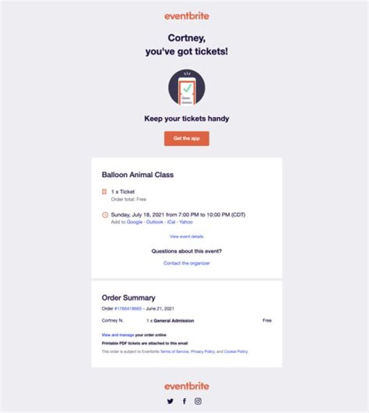 What do Eventbrite tickets and confirmation emails look like
